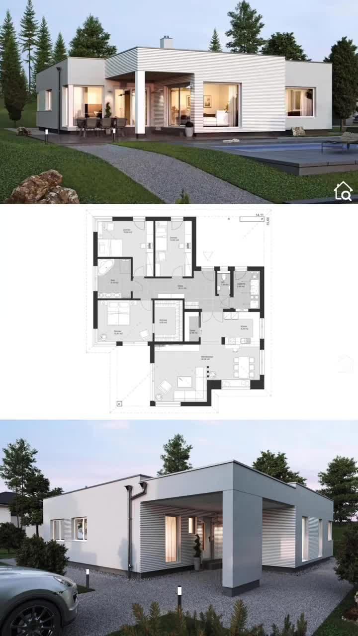 Bungalow House Plans Modern One Level Architecture Remodels And Restorations Houzz Contemporary In 2020 House Construction Plan Bungalow House Design Modern Style House Plans