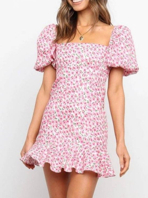 ₹1251 Shirred Aline dress Pink color in