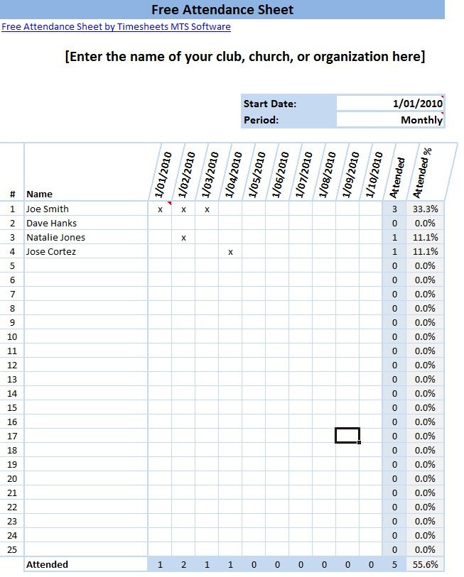 attendance register format for office