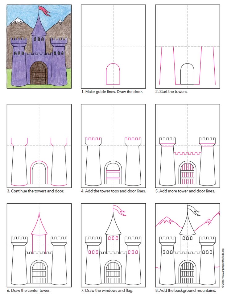 Easy How to Draw a Castle Tutorial and Castle Coloring Page ...