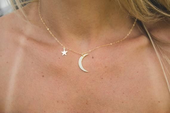 Minimalist Jewelry Gift for Her Delicate Tiny Charm Necklace Layering Necklace Dainty Moon and Star Necklace Star Necklace,Moon Necklace