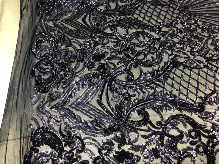 4 Way Stretch Sequins Dress Power Mesh Navy By The Yard Embroidered Fabric 4 Way Stretch Sequins Dress Power Mesh Navy By The Yard Embroidered Fabric