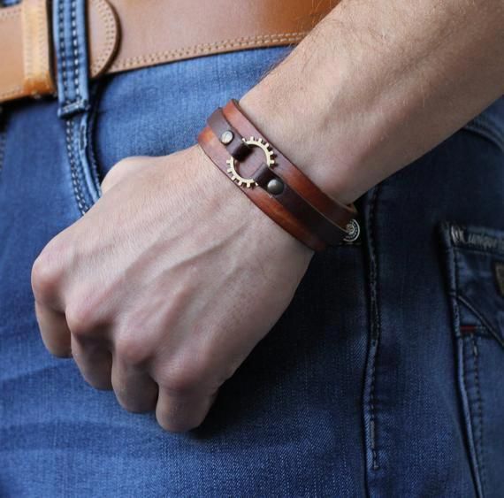 Steampunk Brown Leather Bracelet Steam Punk Antique Leather Cuff Unisex Wheel Wristband Brutal St Jewelry Deri Bileklikler Bi Lekli K Taki Yapma Egitimleri