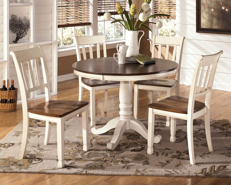 Whitesburg Brown Cottage White Round Dining Room Set From Ashley In 2022 Sets Table Kitchen Settings Round Dining Table Sets, Ashley Round Table And Chairs