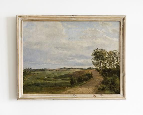 Vintage art Antique Decor INSTANT DOWNLOAD #45 PRINTABLE Winter Field Landscape Painting Wooden Fence Landscape Art
