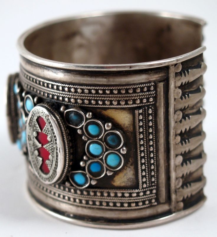 2274:0868c Turquoise, glass & silver old cuff, Uzbek. | Cuff ...
