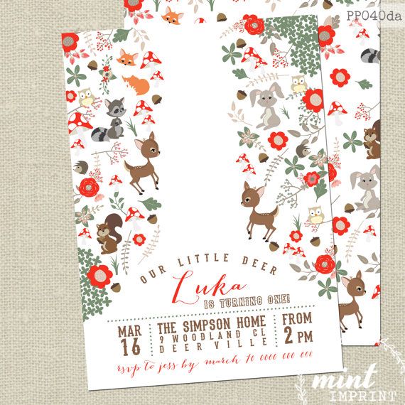 Woodlands Birthday Invitation by Mint Imprint - DIY Printable - Format: JPEG or PDF file. No actual printed material will be sent - Size: 5x7 or 4x6 - Design: One-Sided Invitation or Double-Sided (link below for matching ThankYou Tags etc) - Colour: as pictured, (4) layout options to choose from Choose MATCHING PARTY PRINTABLES here... http://etsy.me/1syTuTi Browse our SHOP here... http://etsy.me/1v8Edca Use this design for any occasion, such as engagement, bi...