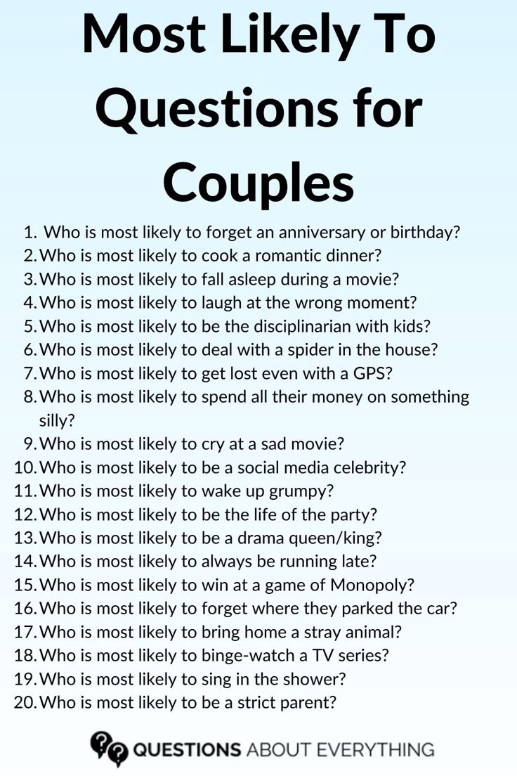 202 Fun Most Likely To Questions For Couples in 2024 | Couple questions ...