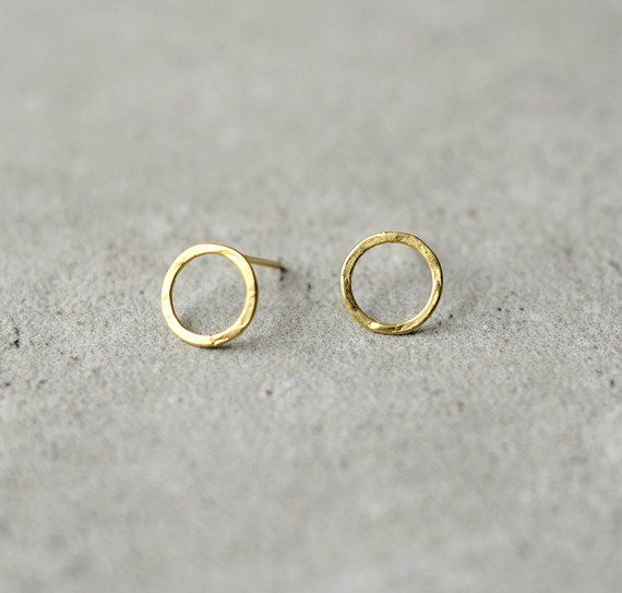 Gold drop earrings Minimalist Earrings Hammered Circle Earrings Gold Mini Disc Earrings
