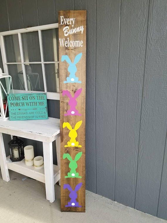 Every Bunny Welcomeeaster Welcome Signspring Welcome Etsy Easter Porch Decor Easter Decorations Outdoor Easter Wood Crafts