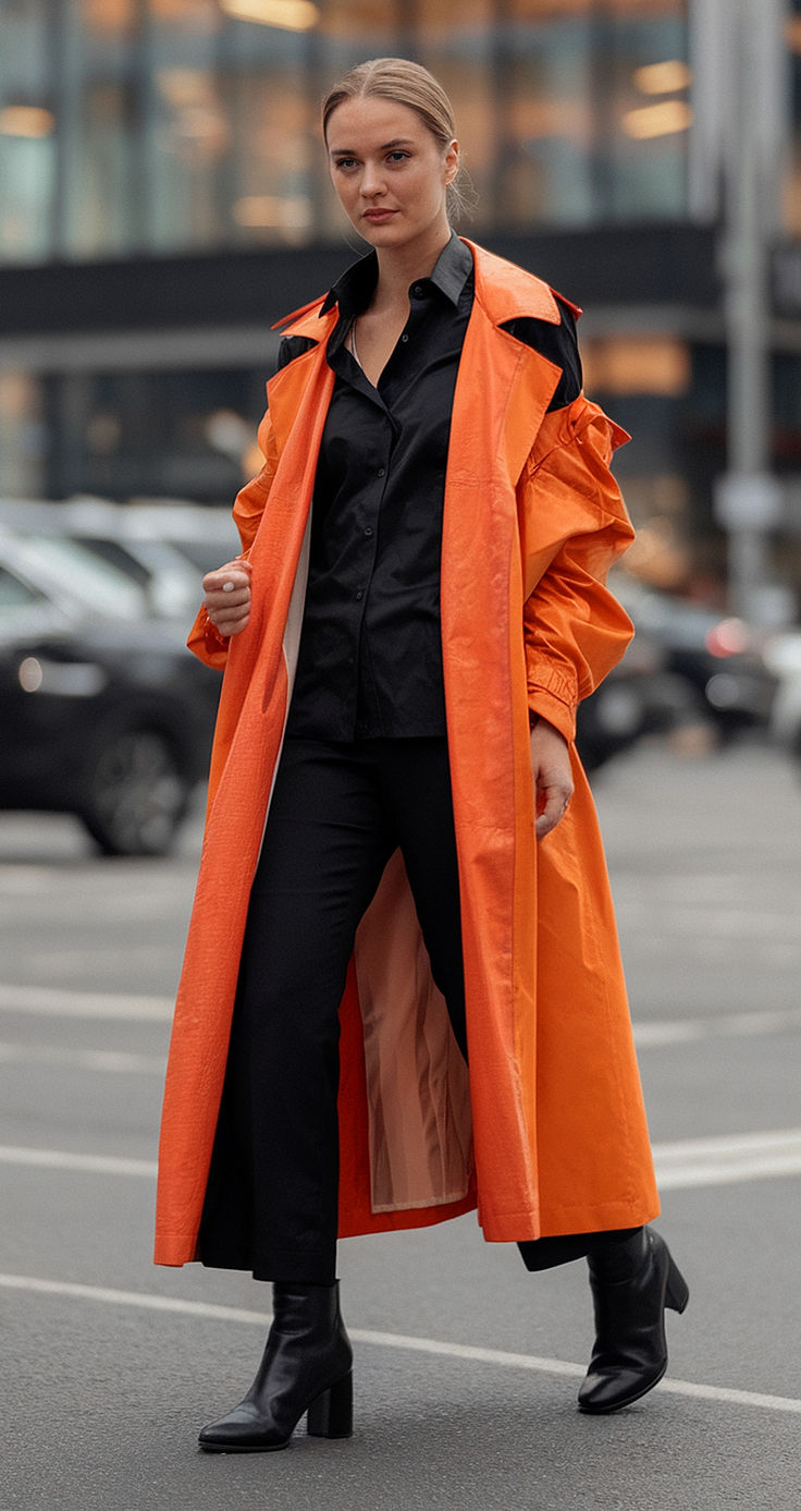 black shirt and orange jacket