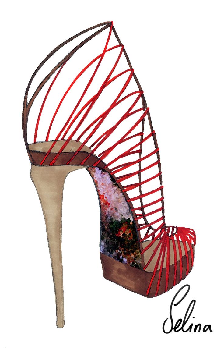 red ribbon high heel shoe sketch selina strunck shoesketch shoe sketching pinterest sketches