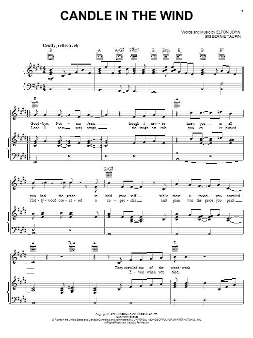 Candle In The Wind Noten | Elton John | Klavier, Gesang & Gitarre