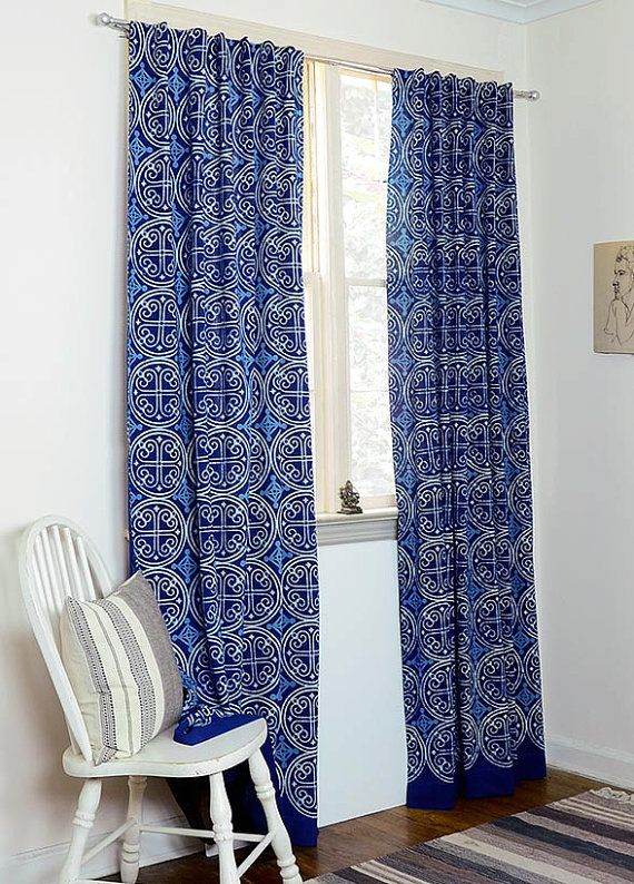 Indigo Curtains Blue Window Boho Bedroom Home Decor Uk Treatments Indigo Curtains Blue Window, Navy White Curtains Uk
