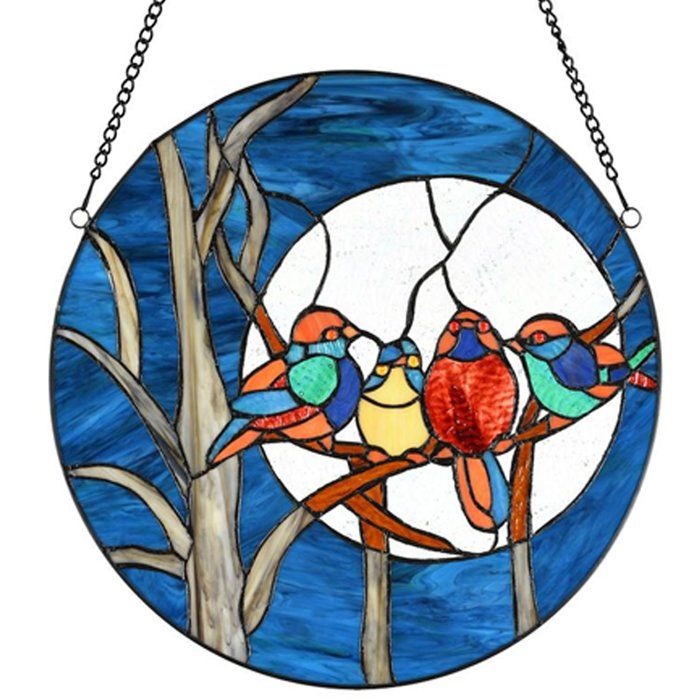 Charlton Home Birds In The Night Sky Round Stained Glass Window Panel Reviews Wayfair Art Paperweight Jewelry Art Glass Paperweight, Round Stained Glass Window Panels