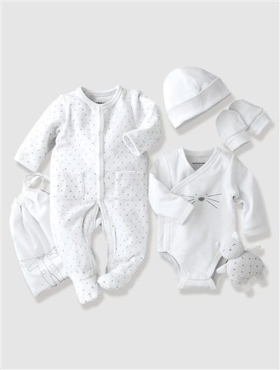 Vertbaudet HAPPY PRICE 5 teiliges Set fur Neugeborene in weiB Baby outfits newborn Baby boy outfits Cute baby clothes