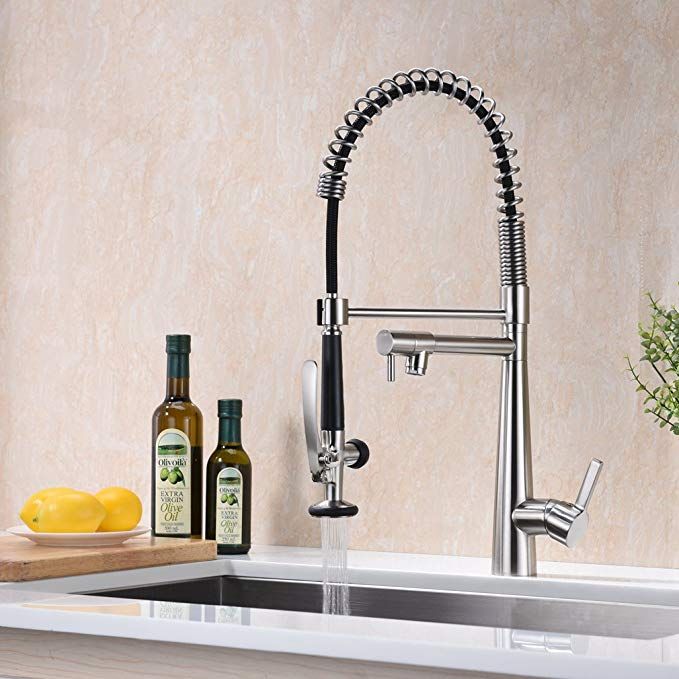 Gicasa Commercial Style Heavy Duty Solid Brass Coiled Spring Kitchen Sink Fauc Single Handle Kitchen Faucet Stainless Steel Kitchen Faucet Brass Kitchen Faucet