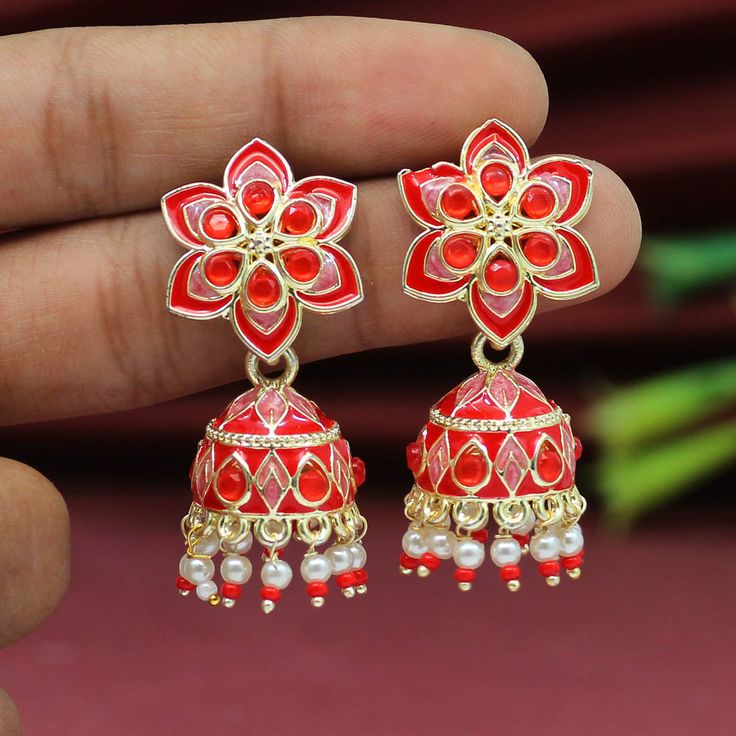 Red color earrings online sale