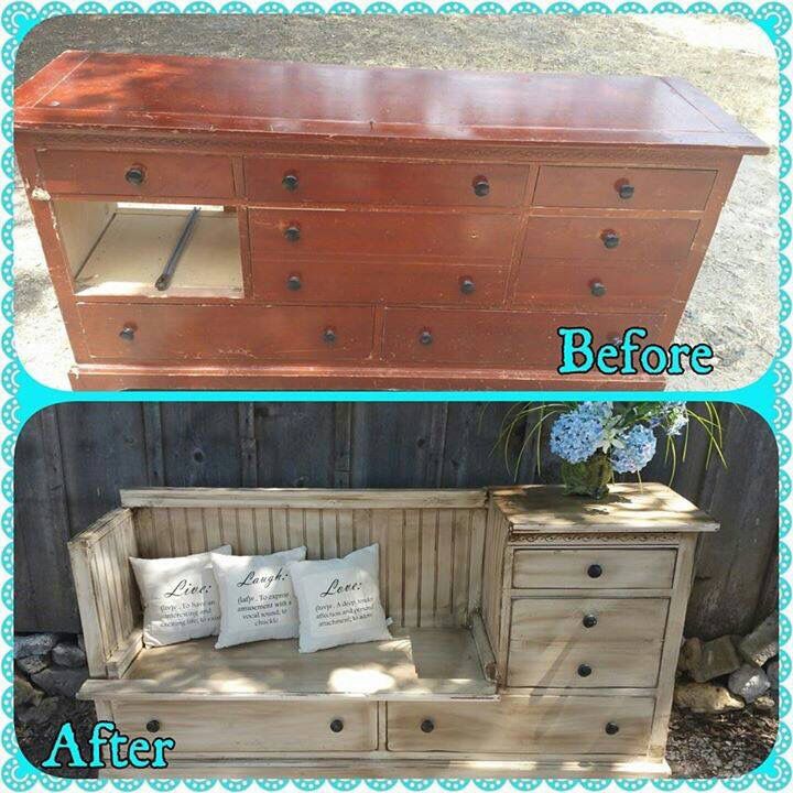 Best 25 Dresser To Bench Ideas On Pinterest House Decorations Repurpose An Old Dresser Although I Would Add A Cushion To The Bench Part Instead