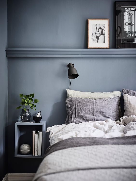 Blue Scandinavian bedroom with modern interior - #bedroom #Blue #interior #moder...