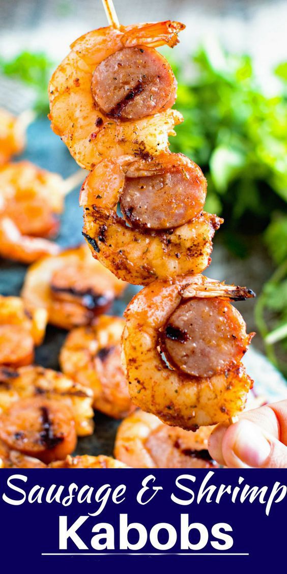 SAUSAGE & GRILLED SHRIMP KABOBS #grilling #grillingrecipes #bbq #grilled