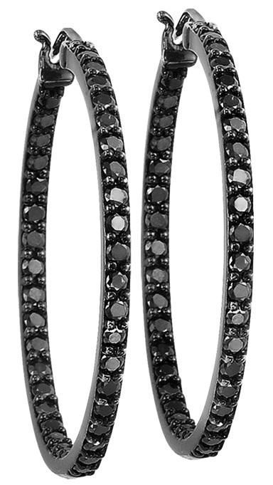 Black Diamond Hoop Earrings 2 0 Ctw 2750 00 Seriously Qvc For 1 Ctw Black Diamond Earrings In White Gold