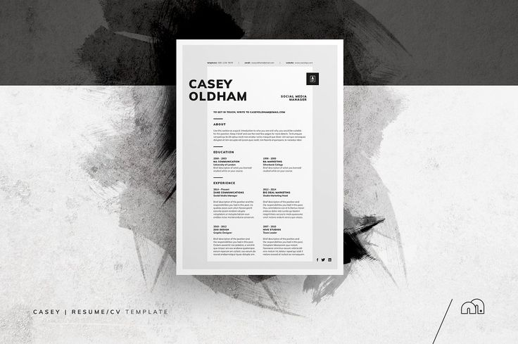 Resume/CV - Casey - Resumes - For those looking for a professional template, ‘Casey’ offers a unique 2-page minimal design, plus matching cover letter (including sample letter).