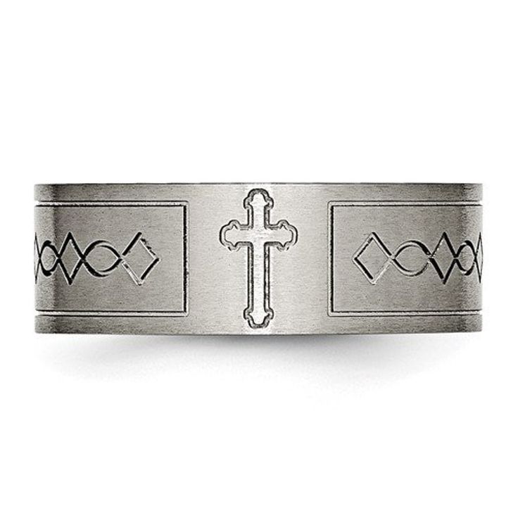 Titanium Cross Design Flat 8mm Brushed Band Box Titanium Cross Design Flat 8mm Brushed Band Box