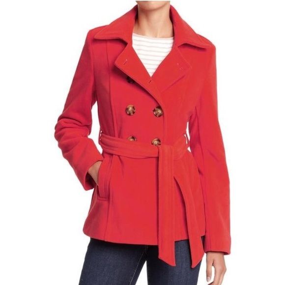 Old Navy Belted Perf Fleece Peacoat Jacket Large Pea Coat Old Navy Belted Perf Fleece Peacoat, Old Navy Red Trench Coat