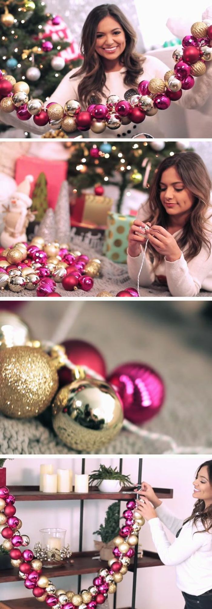deco de noel a faire soi meme avec une grande guirlande en boules colorées aux ...