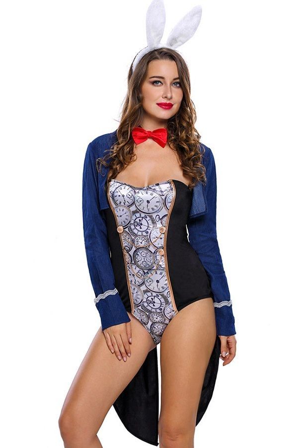 blue sexy bunny girl bodysuit halloween costume