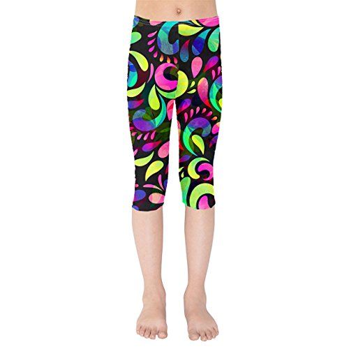 Neon Watercolor Swirls Kids Capri Leggings