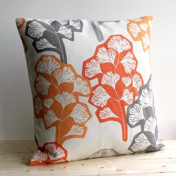 Cushion Cover, Modern Pillow Cover Orange Fabric Pillow Cover With White
