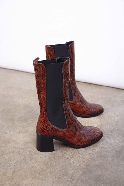 MACY BROWN SNAKE LEATHER BOOTS â miista USA
