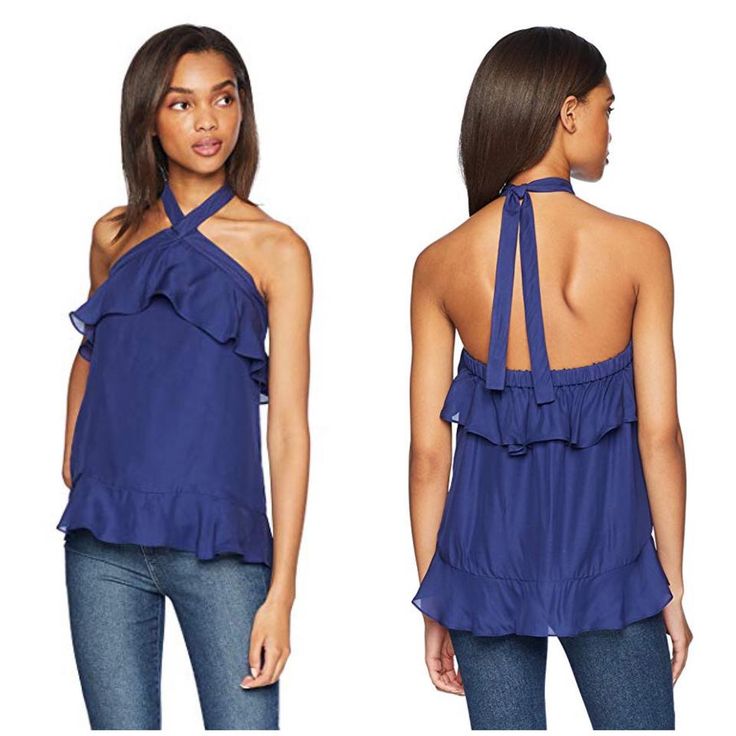 Parker Tops | Nashley Silk Blend Ruffled Halter Tank Top / Cami Si, Blue, (Size 4 (S) | Tradesy Parker Tops | Nashley Silk Blend Ruffled Halter Tank Top / Cami Si, Blue, (Size 4 (S) | Tradesy