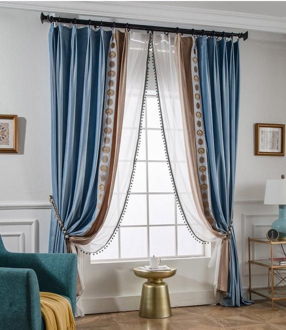 Custom Curtain Luxury Blue Two Color Sewing Embroidery Velvet Etsy In 2021 Curtains Living Room Blue Curtains Living Room Luxury Curtains