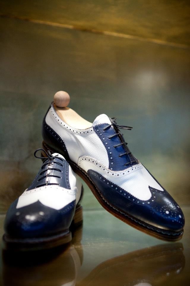 Men/'s Handmade Genuine Blue /& White Leather Two Tone Oxford Toe Cap Formal Shoes