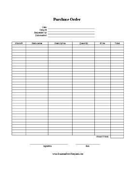 This printable purchase order form includes fields for many details about the items being sought. Free to download and print
