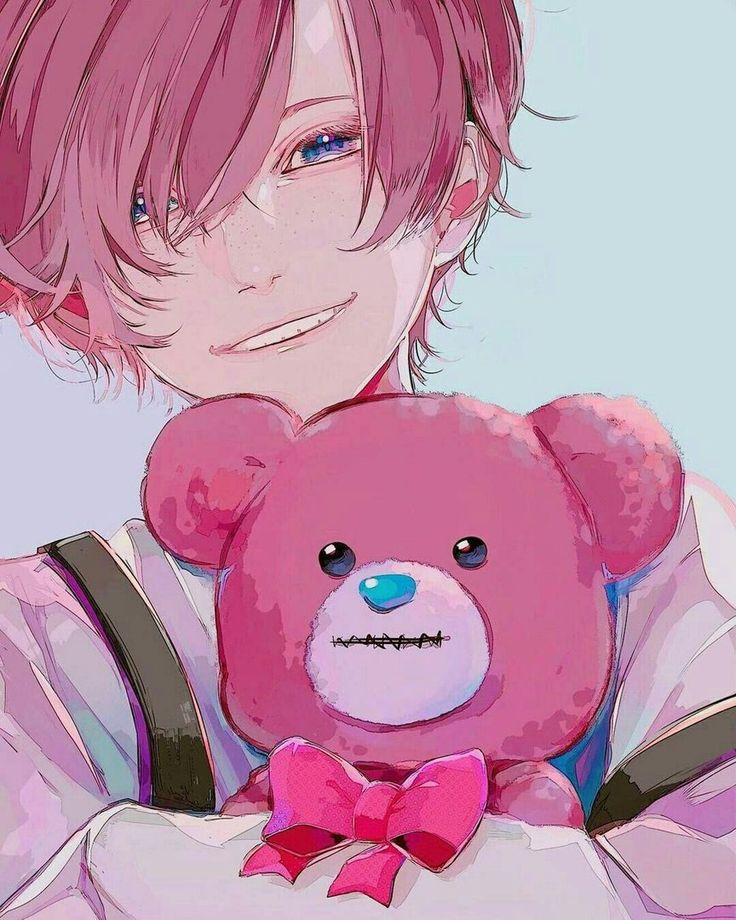 Anime boy with teddy bear