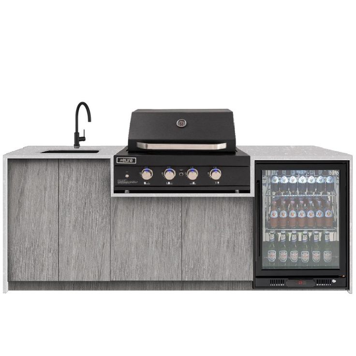 Euro Alfresco Outdoor Kitchen Kiera 2 4m Long Fox Teakwood Cabinetry 20mm Sparkling White Stone Benchtop Fre Matte Black Euro Alfresco Outdoor Kitchen Kiera 2 4, Outdoor Stone Benchtop