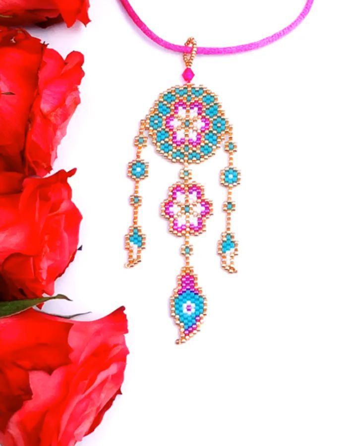Brick Stitch Pattern Dream Catcher Beaded Earrings Or Necklace Pattern Boncuk Nakis Taki Taki Yapma Egitimleri Brick Stitch
