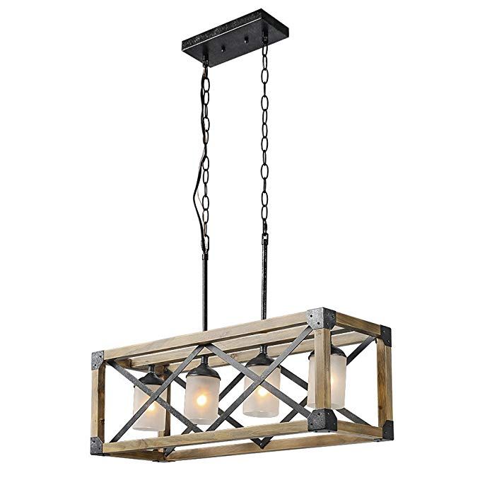 LNC Wood Rectangle Chandeliers 4 Light Kitchen Island Chandelier Lighting LNC Wood Rectangle Chandeliers 4 Light Kitchen Island Chandelier Lighting
