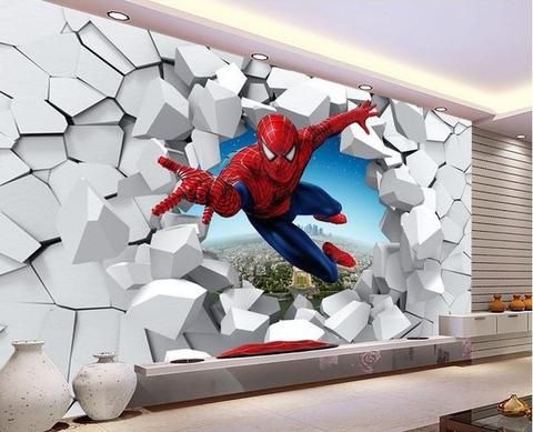 Custom 3D photo wallpaper stereoscopic Spiderman White Bricks Custom 3D photo wallpaper stereoscopic Spiderman White Bricks
