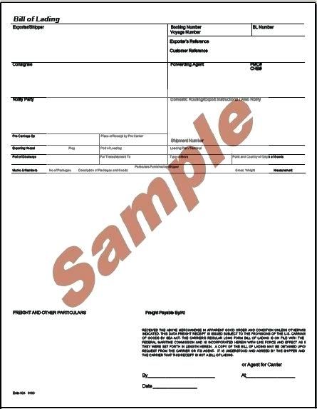 Transportation Bill Of Lading Form Bill Of Lading Forms Templates