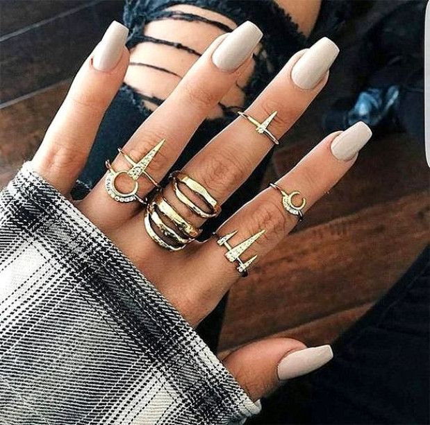 Inspired by the divine feminine. This edgy Luna Girl Golden Ring Set features 7 ...