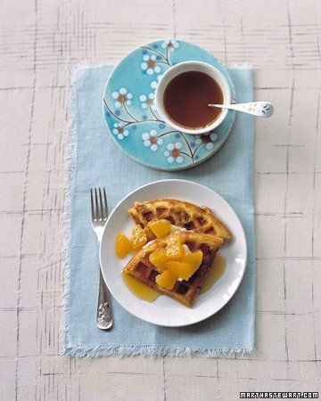 Orange Waffles by Martha Stewart. Coat a waffle iron with cooking spray. Cook waffles according to manufacturer's directions, coating ir...