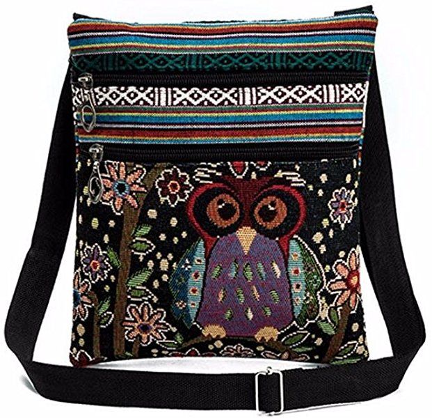 Women/'s Satchel Shoulder Bag Tote Messenger Cross Body Canvas Owl Handbag Ladies