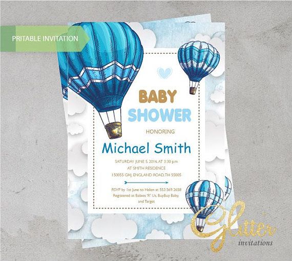 digital file AB1 balloon invitation hot air balloon baby watercolor balloon air balloon party Hot air balloon invitation baby shower