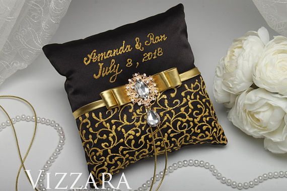 Gold Black Flower Girl Basket Ring Pillow Guest Book Pen Birdcage Your Colors Gold Black Flower Girl Basket Ring Pillow Guest Book Pen Birdcage Your Colors