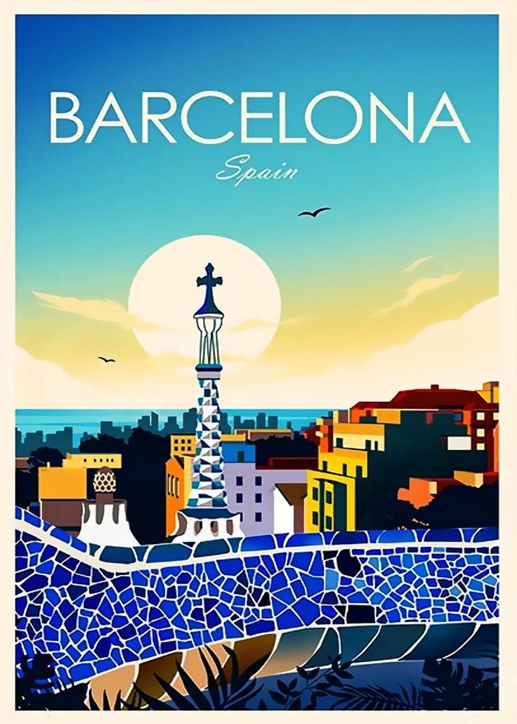 'Barcelona' Poster by Friendly GROUP | Displate | Retro travel poster